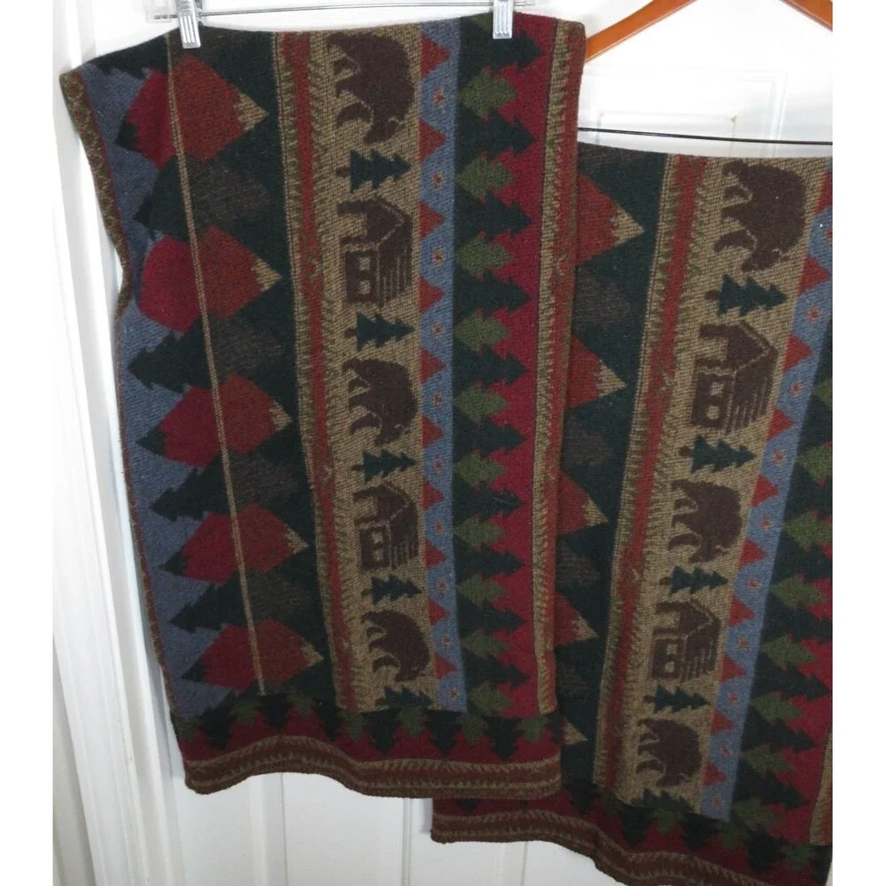 Wooded River Pillow Sham Set Of 2 Cabin Bear Rustic Motif Wool Blend USA Made*